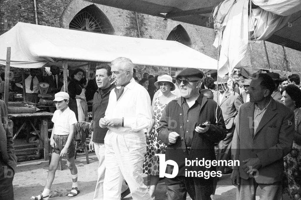 Vittorio De Sica and Cesare Zavattini on a survey for Boccaccio '70, Italy, 1960 (b/w photo)