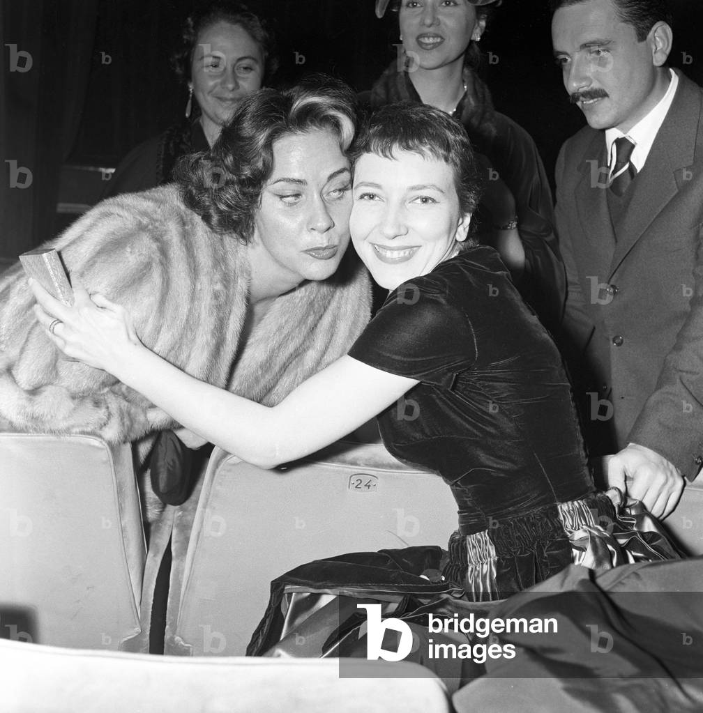 Alida Valli and Valentina Cortese for the premiere of the Otello, Italy, 1956 (b/w photo)