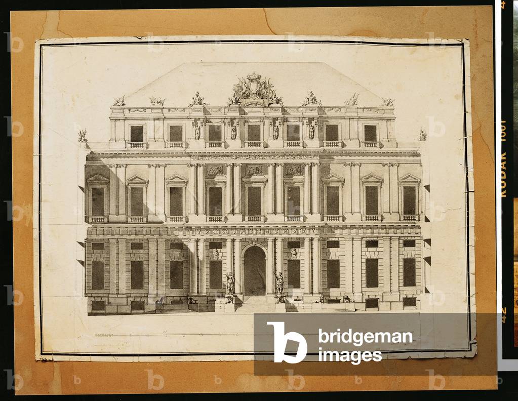 Plan of the Doge's Palace of Genoa (Progetto di Palazzo Ducale a Genova), by Simone Cantoni, 1778, 18th Century, drawing