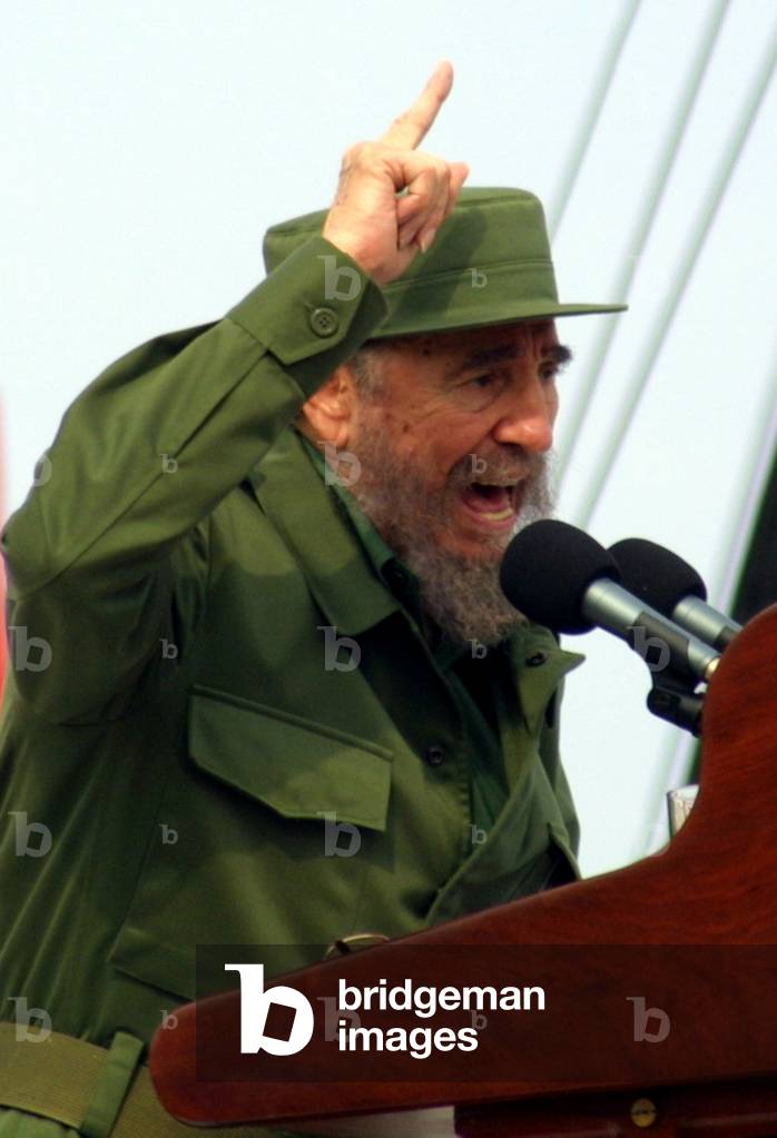 Fidel Castro lively speaking during a public rally