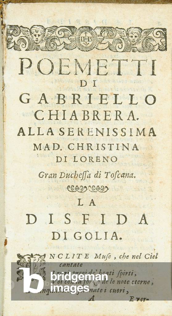 Title page of the short poems by Gabriello Chiabrera, 1598 (engraving)