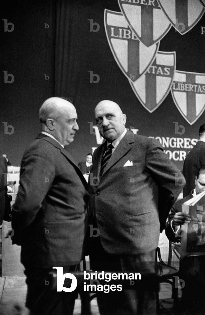 Amintore Fanfani speaking with Attilio Piccioni during the 8th National Congress of the DC