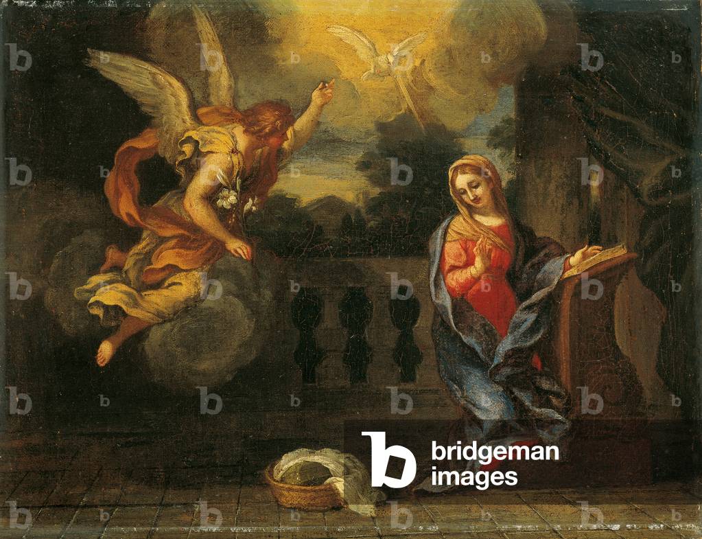 The Annunciation (Annunciazione, by Unknown Roman Artist, fisrt part of 18th Century, oil on canvas