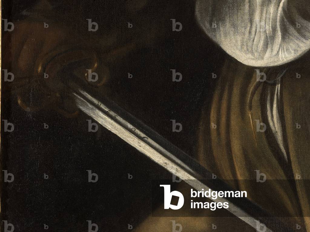 David with the Head of Goliath,  detail of David's sword, 1609-10 (oil on canvas)