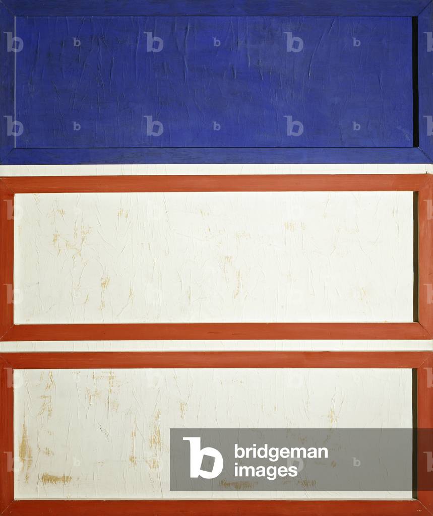 The City of Genoa, 1961 (enamel, paper and glue on wood panel)