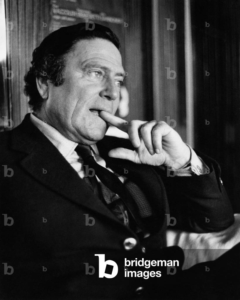 Portrait of Raf Vallone with a finger in his mouth