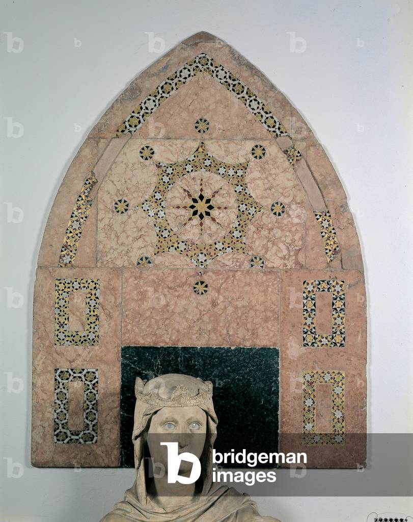 Ogival lunette on the background of the Virgin with Child, 1296 - 1302 (pink marble with mosaic glass inserts)