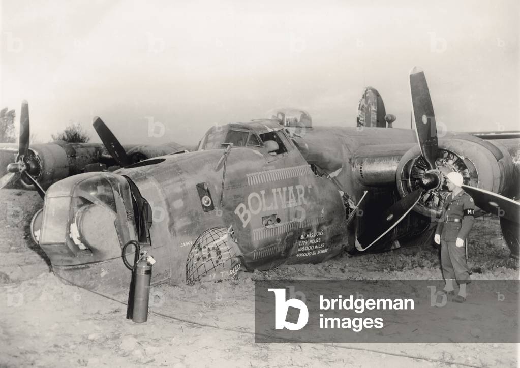 A B-24 bomber after a crash landing