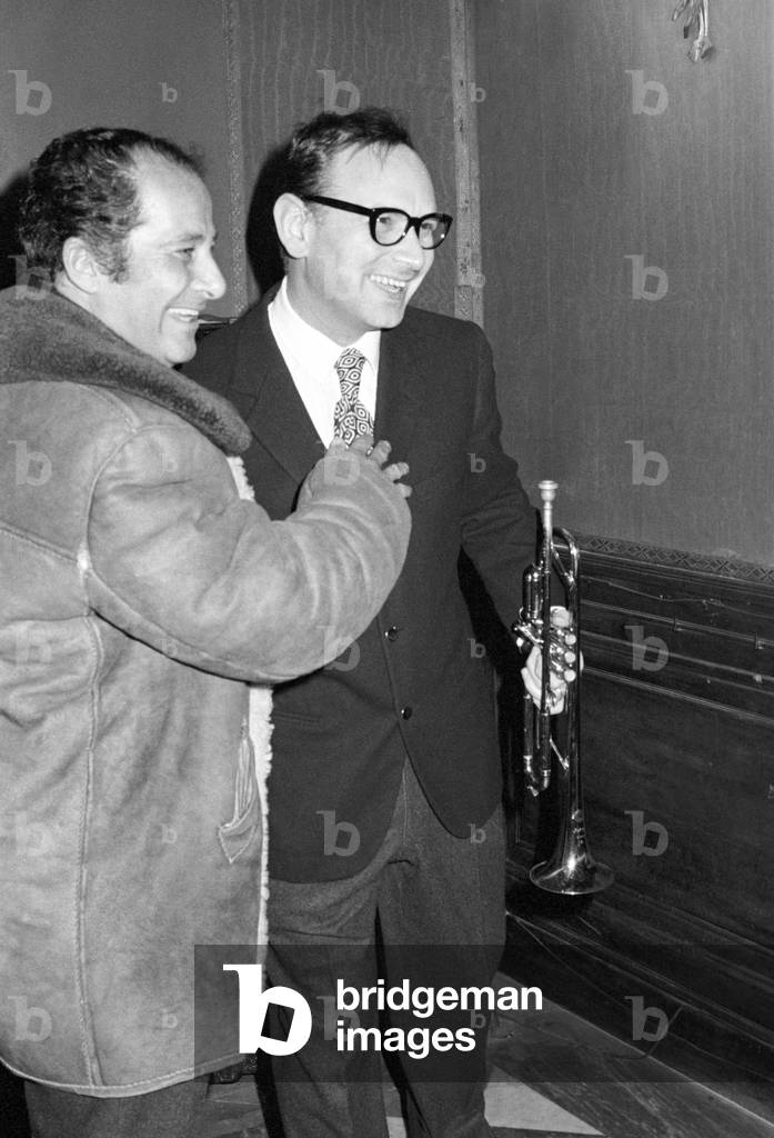 Ennio Morricone at Gillo Pontecorvo and Teresa Ricci's wedding, Italy, 1971 (b/w photo)