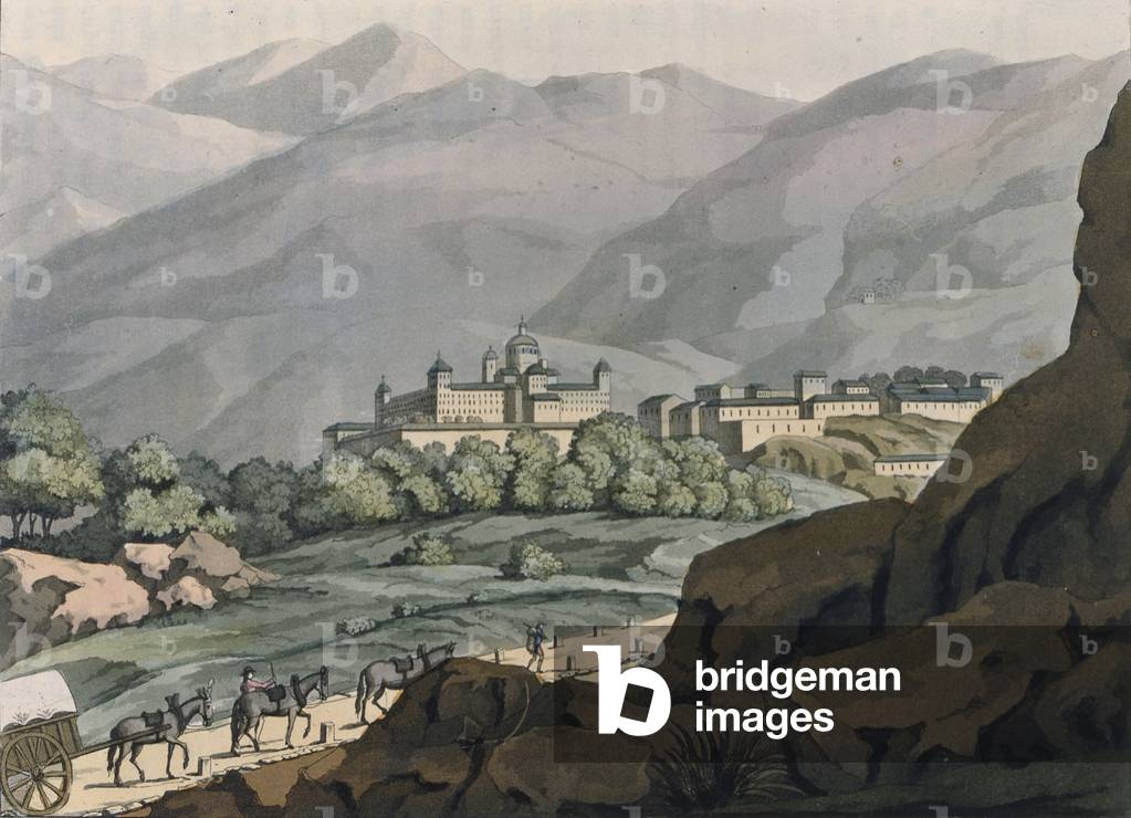 View of El Escorial (watercoloured engraving)