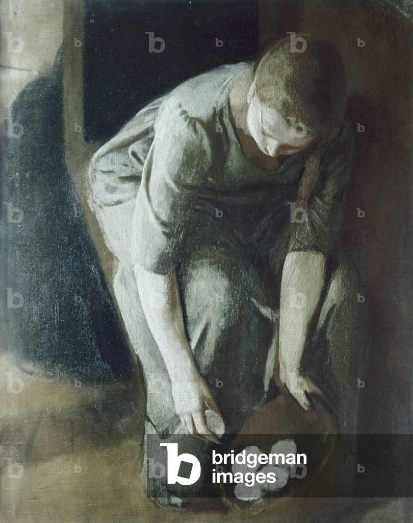 Woman with the Eggs (Donna dalle uova), by Virgilio Guidi, 1920 - 1923, 20th Century, oil on canvas, 70 x 88 cm