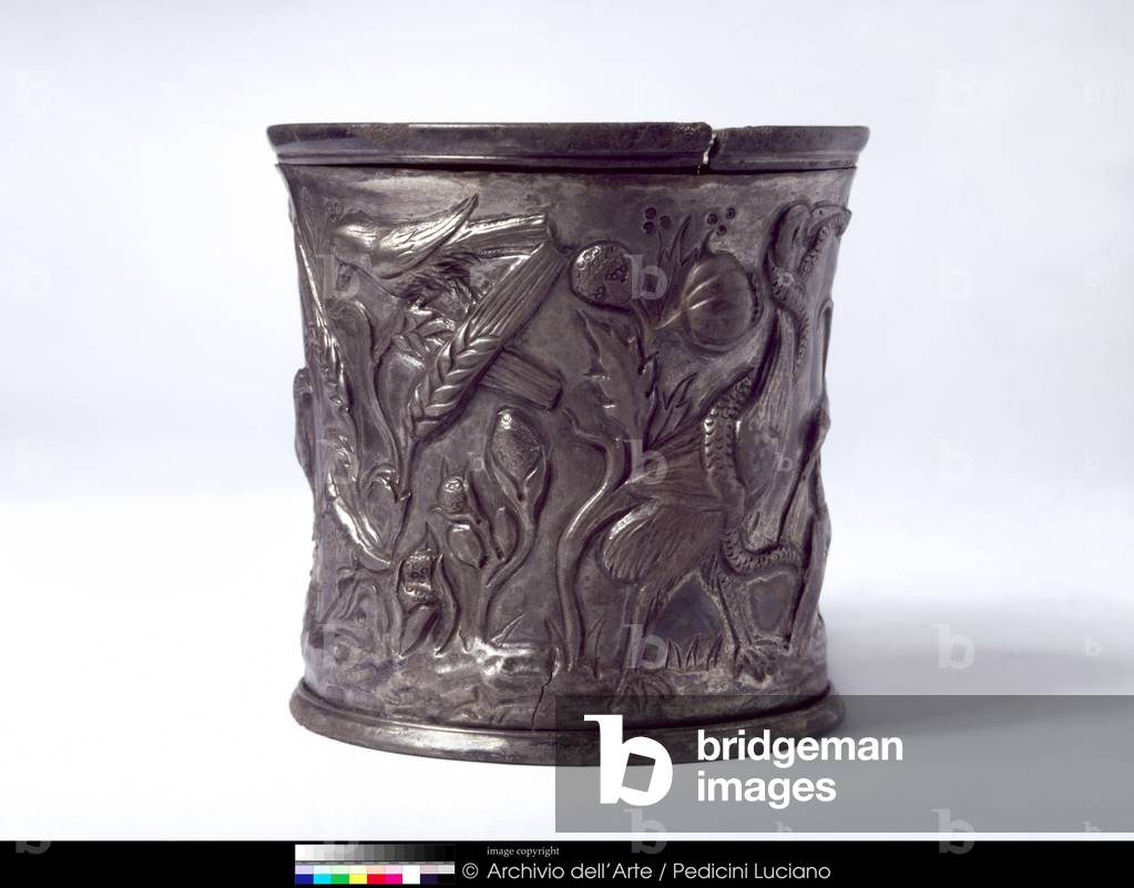 Modiolus with Animals from House of Menander in Pompeii (Modiolus con animali proveniente dalla Casa del Menandro di Pompei), 1st Century BC-1st Cantury AD, silver, 7 x 7 cm