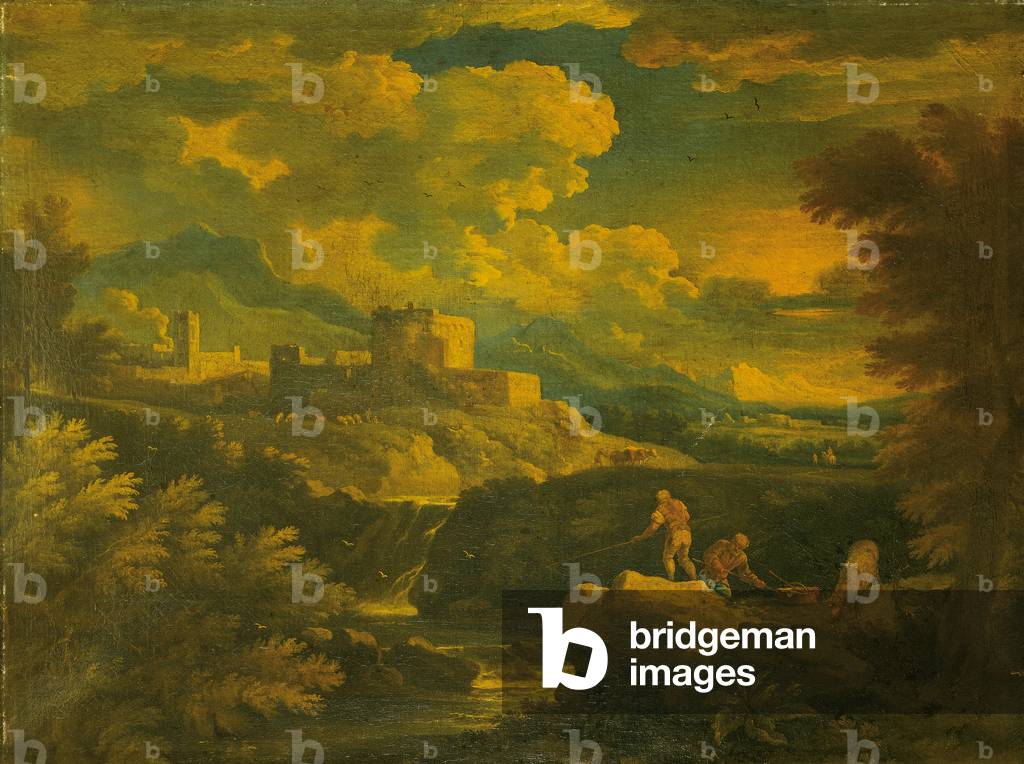 Landscape with Fishermen, by Pieter Mulier, ca. 1685 - 1701, 17th Century, oil on canvas, 73 x 98 cm