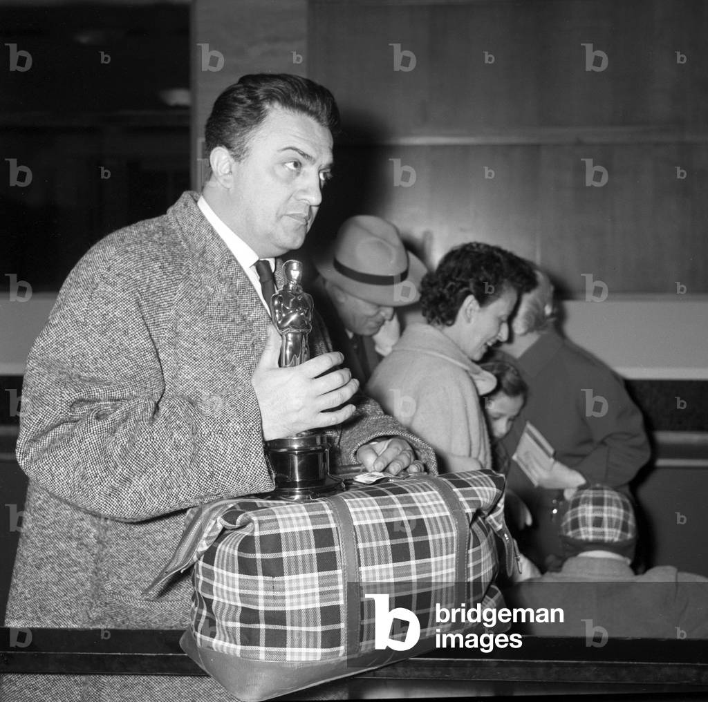 Federico Fellini with a Oscar award, Italy, 1958 (b/w photo)