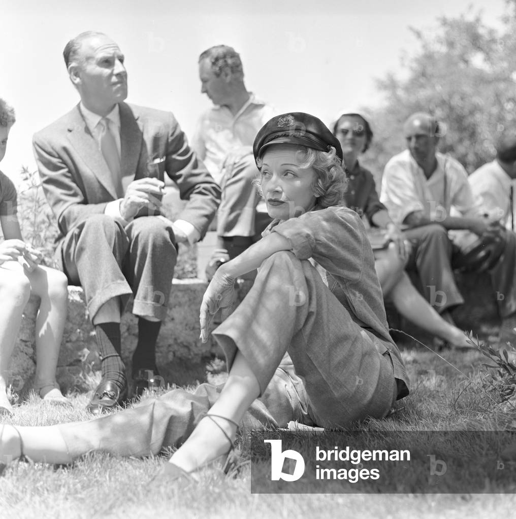 Marlene Dietrich on the set of the film The Monte Carlo Story, Monaco, 1956 (b/w photo)