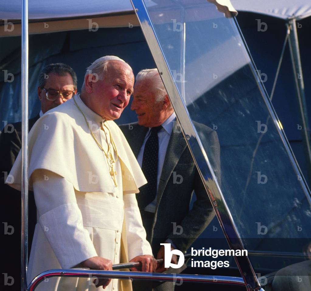 Pope John Paul II with Gianni Agnelli and Cesare Romiti, Chivasso, Italy