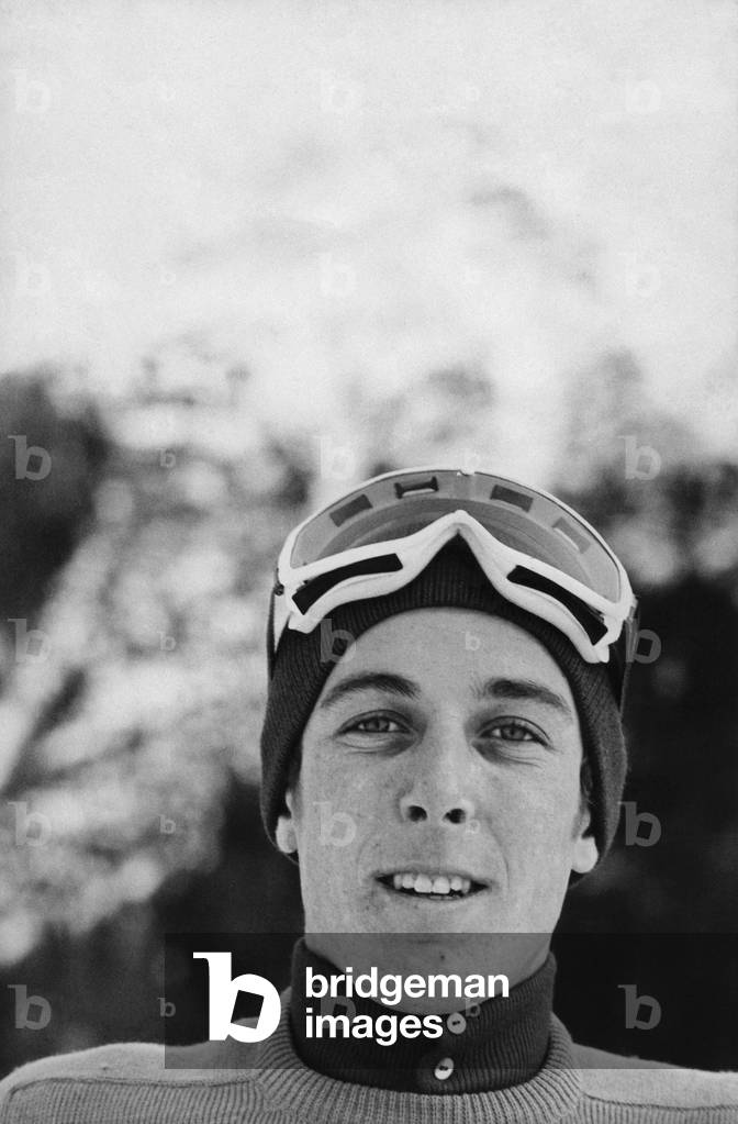 Gustav Thoeni wearing ski sunglasses, Stilfs, Italy