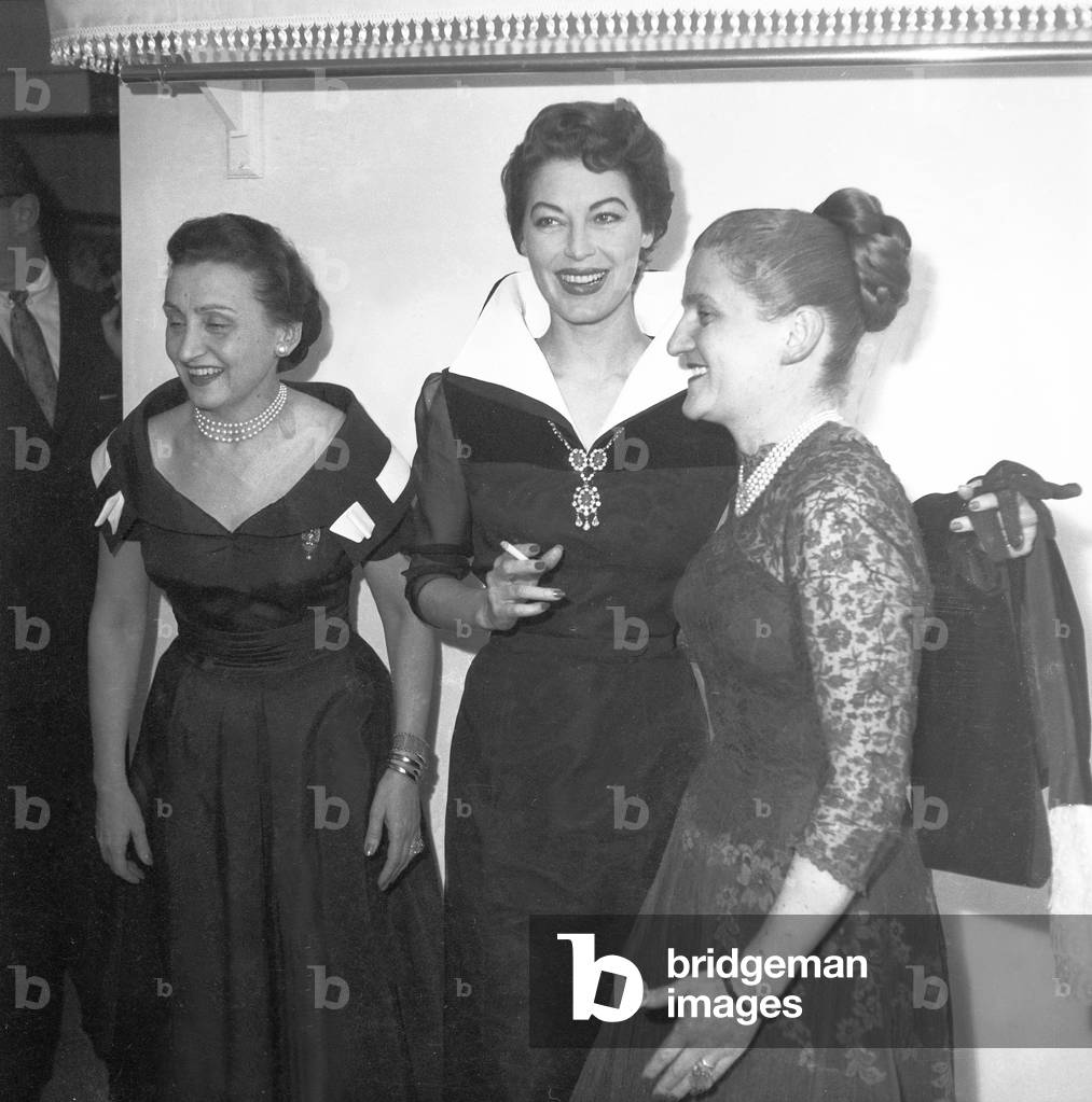 Ava Gardner with Micol and Giovanna Fontana, Rome, Italy, 1957 (b/w photo)