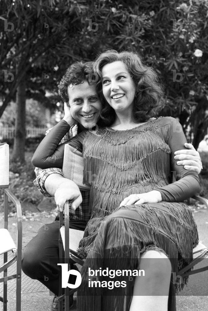 Stefania Sandrelli and Massimo Wertmueller on the set of the film What a Night!, Italy, 1992 (b/w photo)