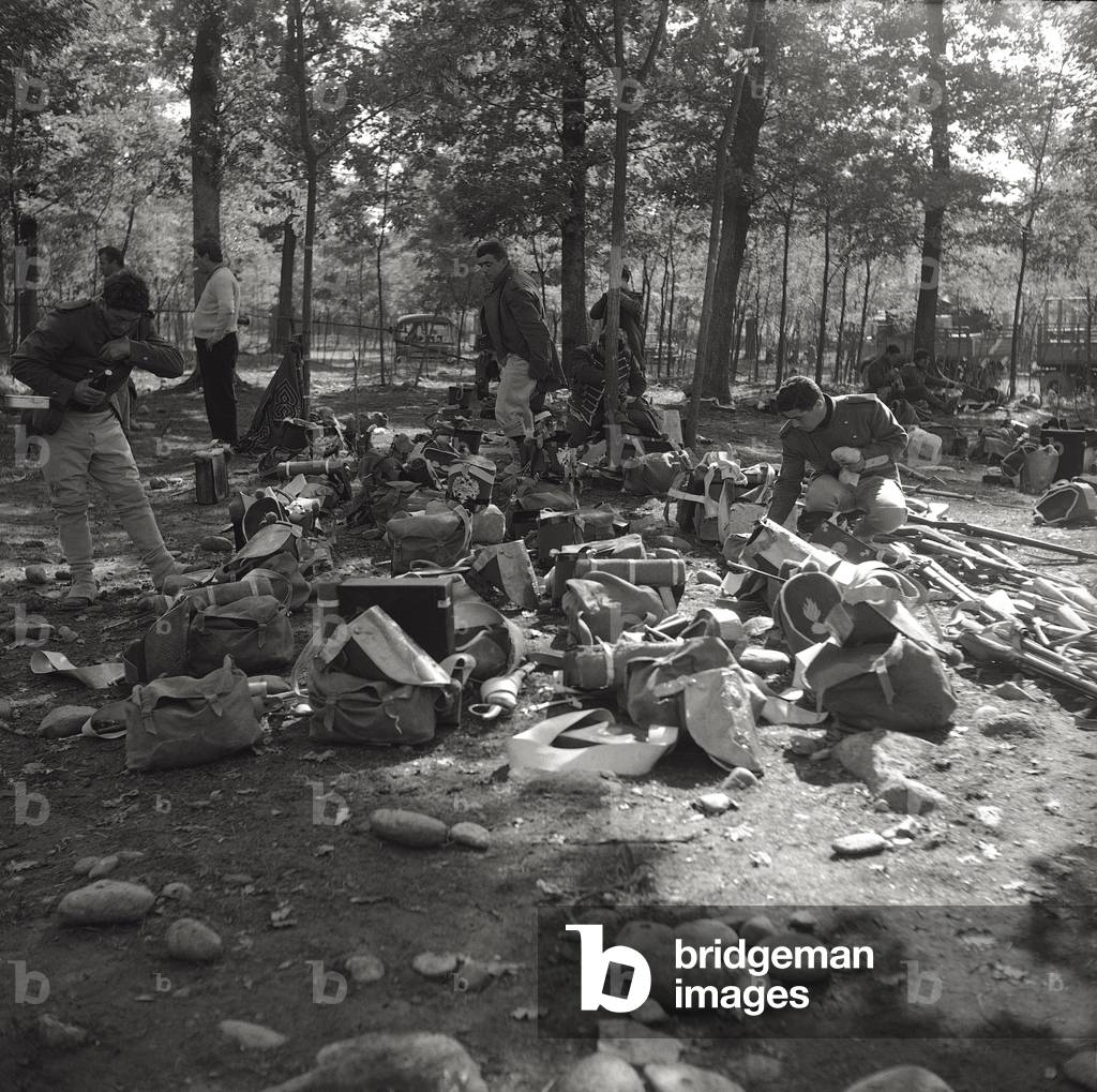 Stage items during filming of King Vidor's 'War and Peace', 1955 (b/w photo)