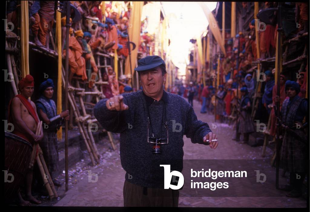 Bernardo Bertolucci on the movie set of Little Buddha, Kathmandu, Nepal