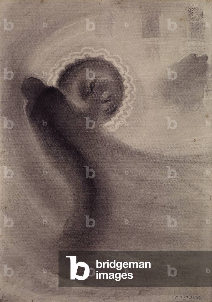 Harpsichord Player, by Orazio Toschi, 1917, 20th Century, crayon on paper