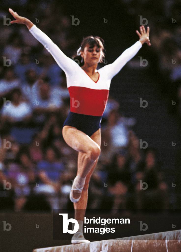 Romi Kessler on the balance beam at the Los Angeles Olympic Games