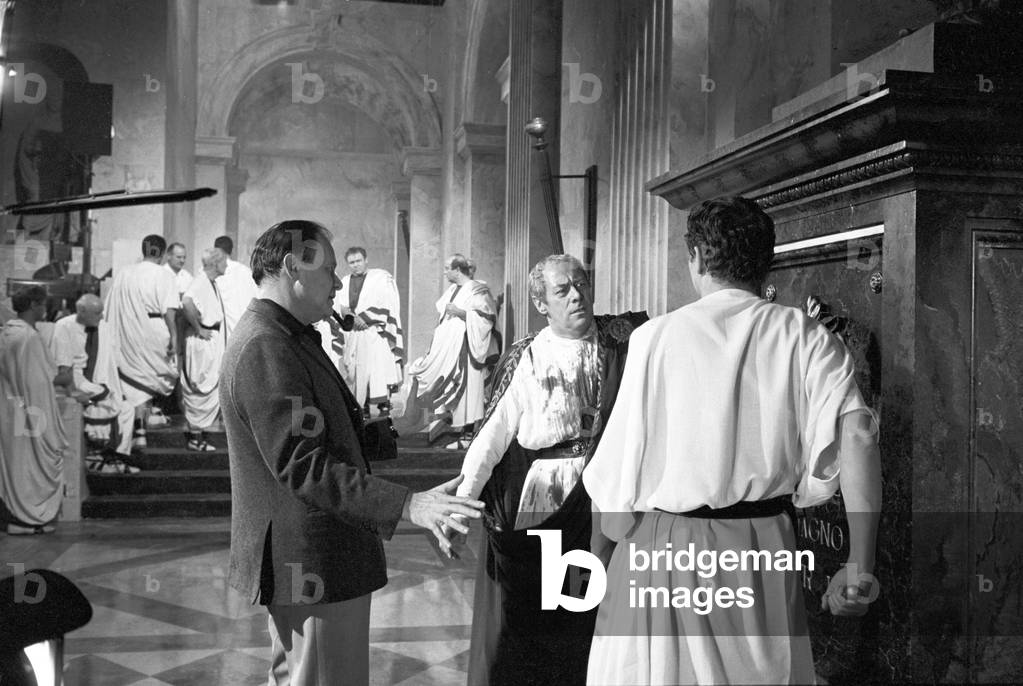 Rex Harrison with Joseph L Mankiewicz on the set of 'Cleopatra', 1961 (b/w photo)