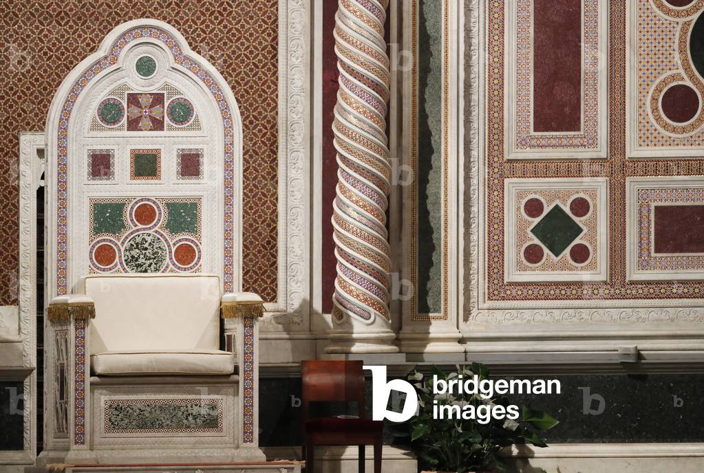 The Basilica of San Giovanni in Laterano during the Holy Mass for the Jubilee of the 800 years of the foundation of the Order of Preachers - the Dominicans - celebrated by Pope Francis (Jorge Mario Bergoglio), Rome, Italy, 21st January 2017 (b/w photo)