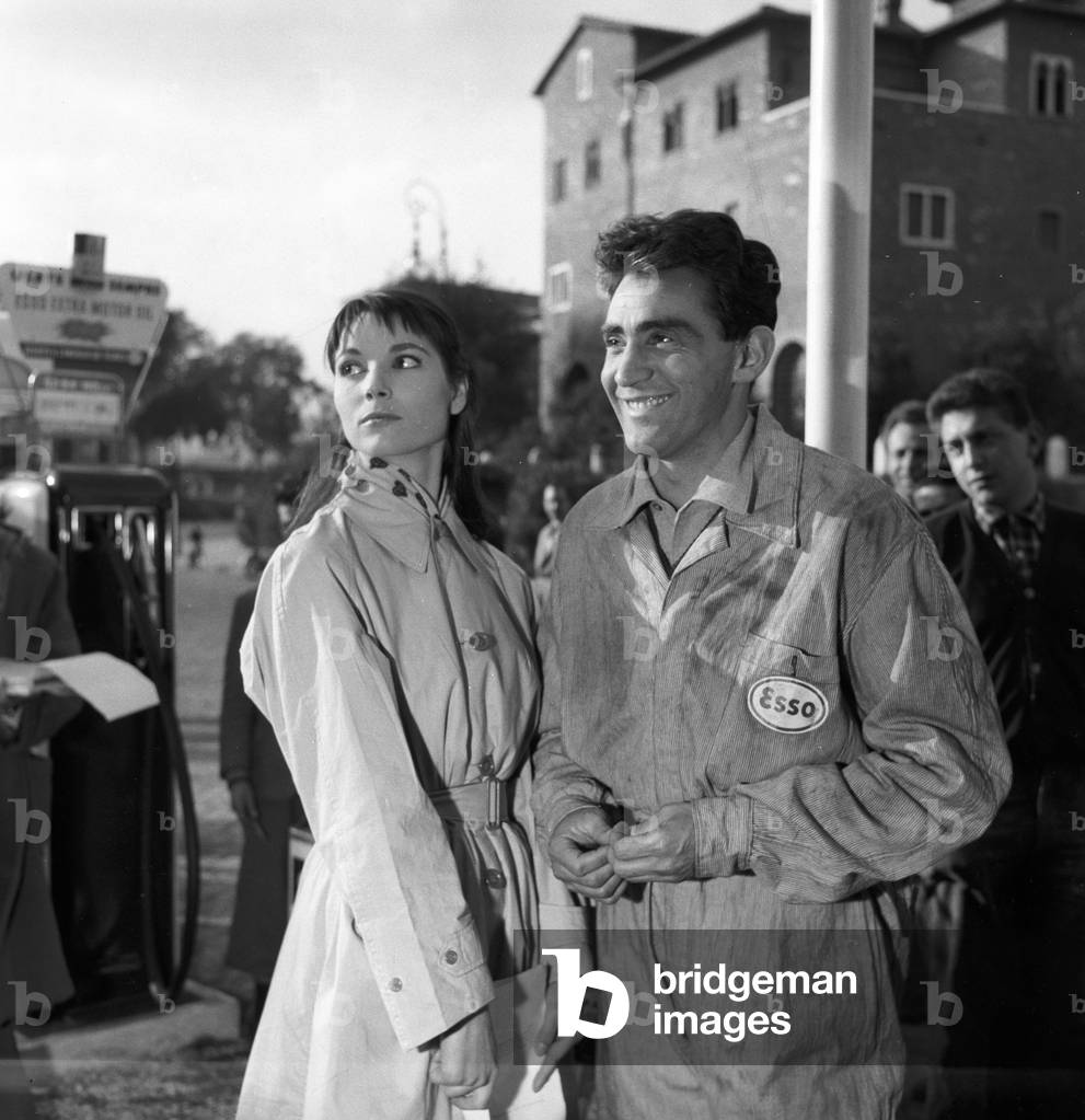 Walter Chiari and Elsa Martinelli in a scene from the film 'Donatella', Italy, 1955 (b/w photo)