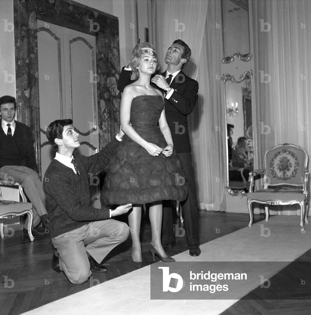 Valentino Garavani's atelier, Italy, 1960 (b/w photo)