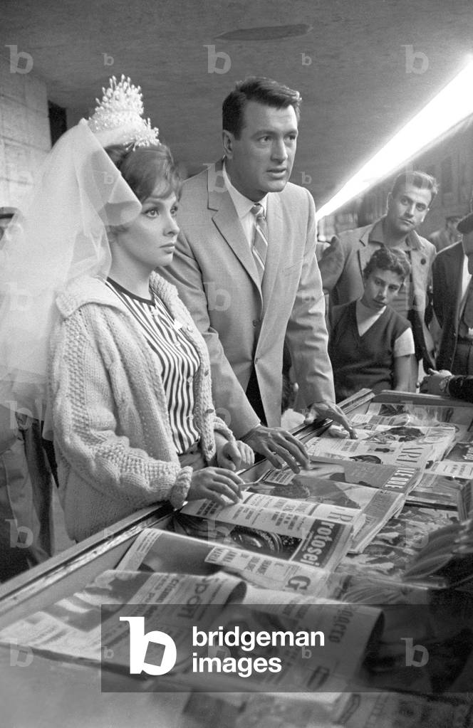 Rock Hudson and Gina Lollobrigida on the set of Come September, Italy, 1960 (b/w photo)