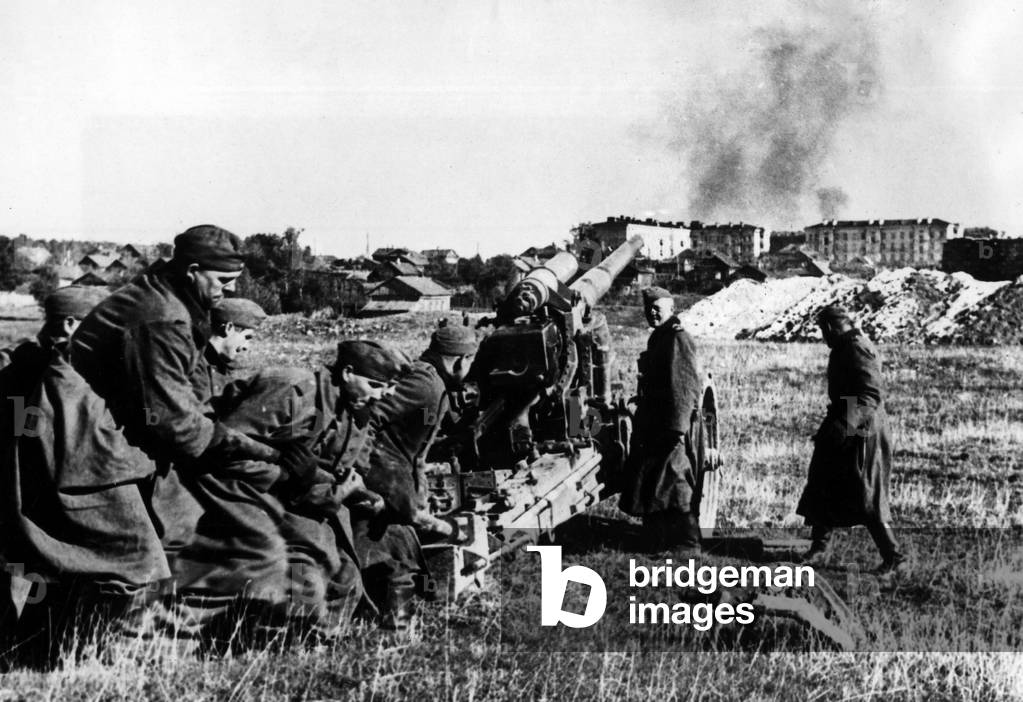 A medium calibre artillery piece is placed in position