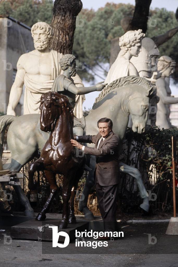 Corrado shows some statues at Cinecittà, Rome, Italy
