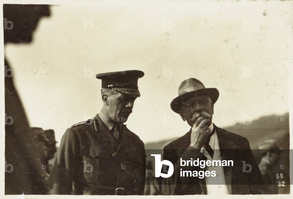 Sidney Sonnino attends a military interallied ceremony with a British general, Italy