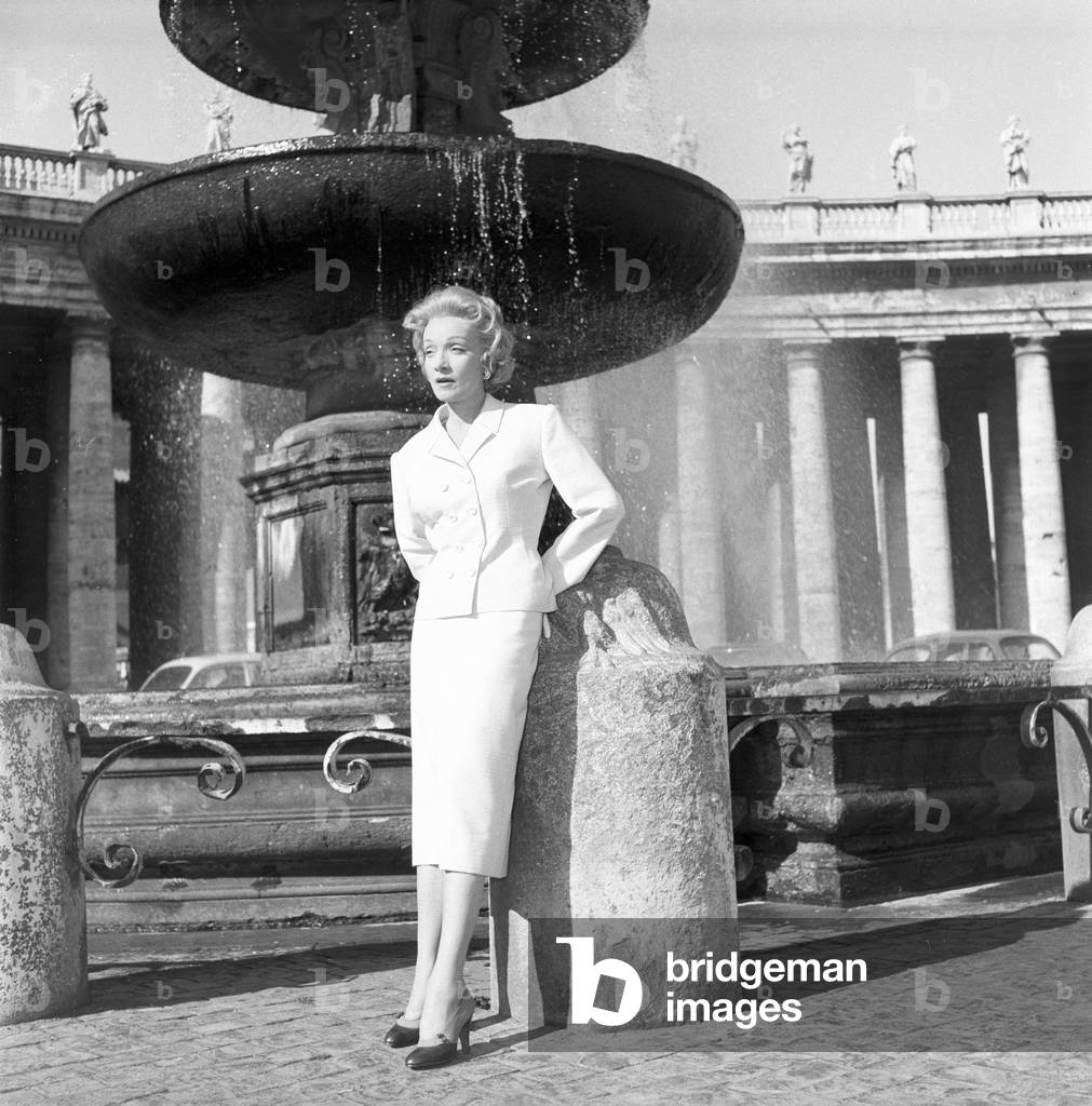 Marlene Dietrich on Saint Peter's Square, 1957 (b/w photo)