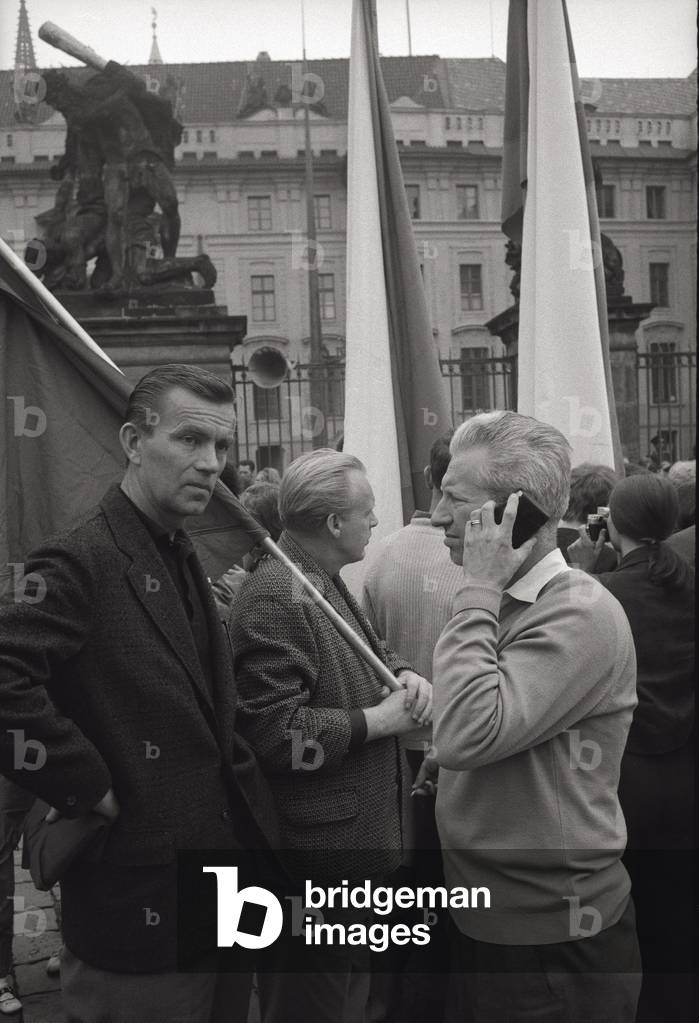 Prague citizens in front of the Castle of Hradcany, Czech Republic, 1968