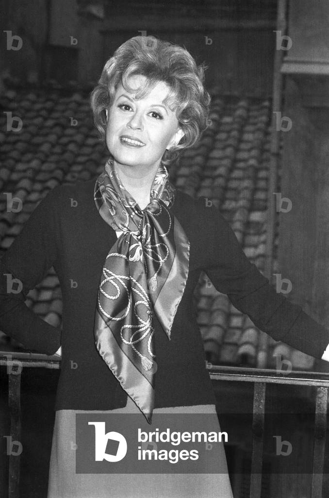 Giulietta Masina in her house, Italy, 1967 (b/w photo)