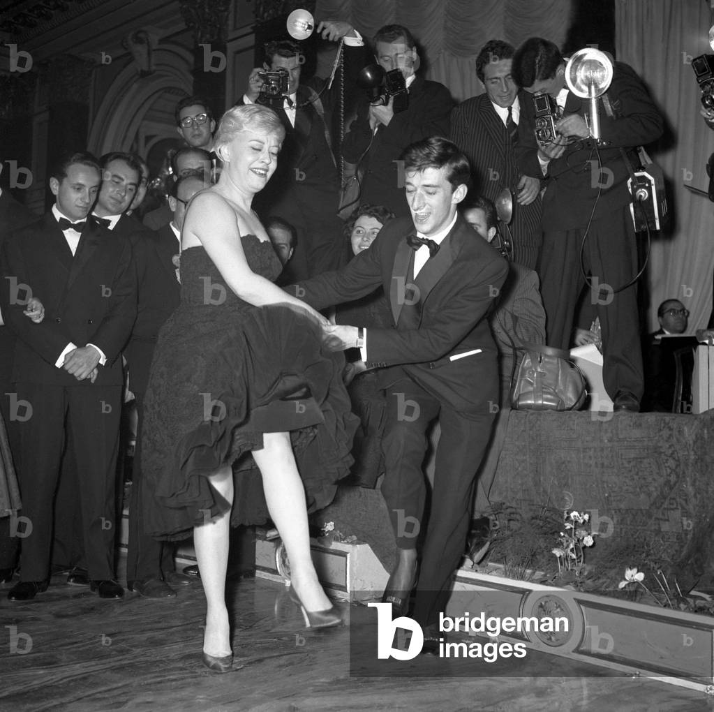 Giulietta Masina dancing, Italy, 1958 (b/w photo)