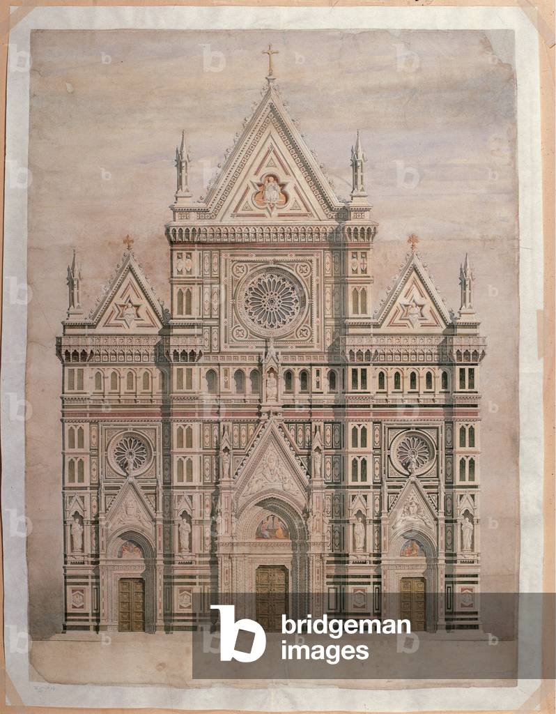 Dome, draft for the facade, 1866 - 1867 (pen and colored watercolor on paper)