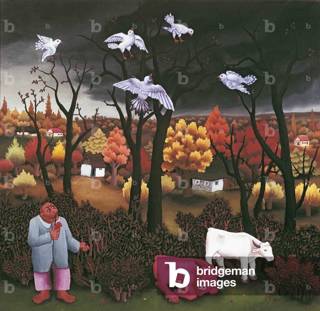 White Birds, by Ivan Generalic, 1969, 20th Century, oil on glass, 48.5 x 46.5 cm