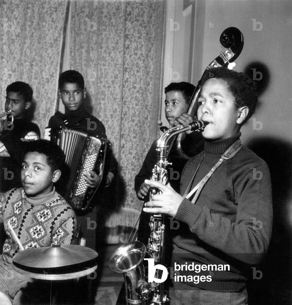Band of mulatto boys at the Village of the Children, Maddaloni, Italy