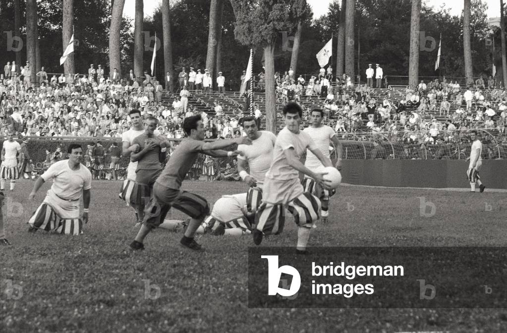 A match of 'Florentine footbal' played in Rome, during the Olympies, 1960 (b/w photo)