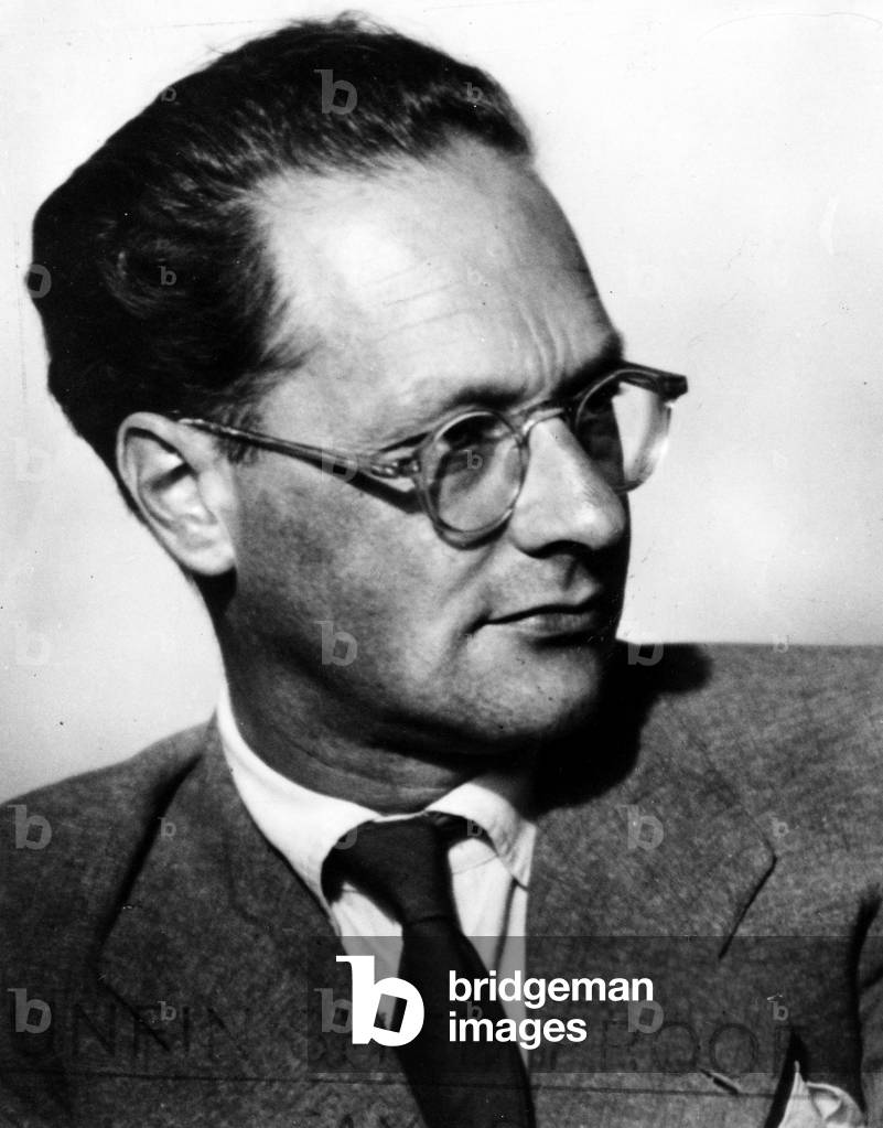 Close up of Edoardo Amaldi, Italy, 1946 (b/w photo)