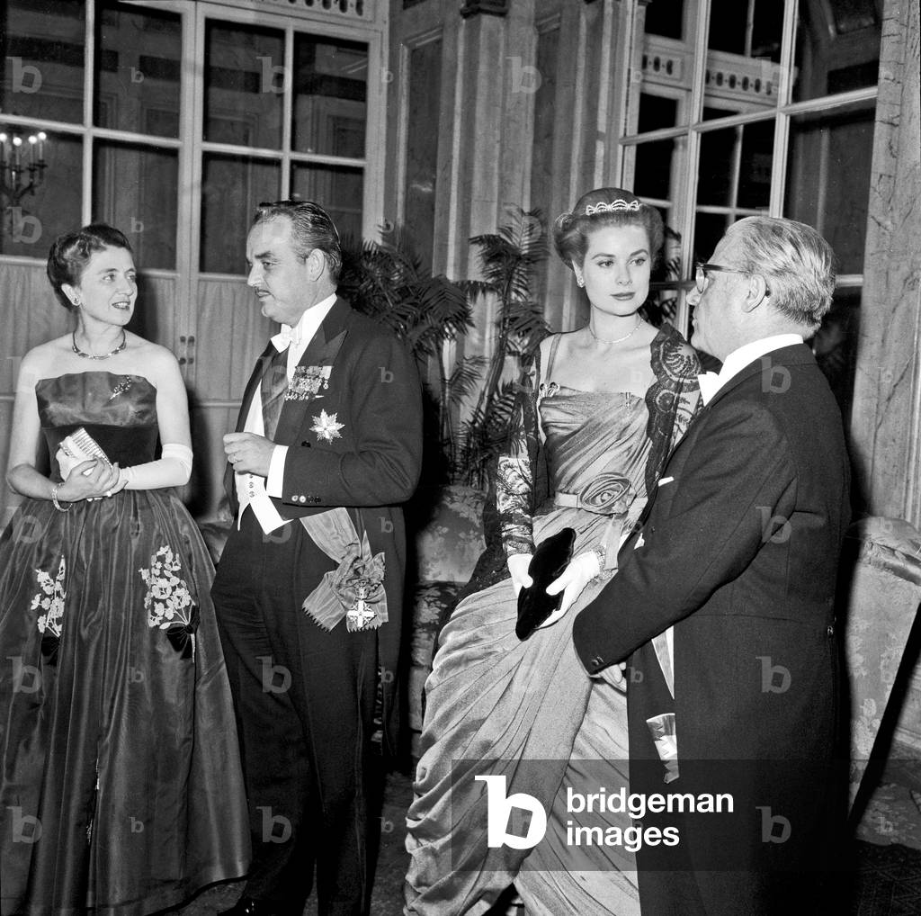 Gala at Quirinal Palace in honour of the Royal family of Monaco, Rome, Italy, 1959 (b/w photo)