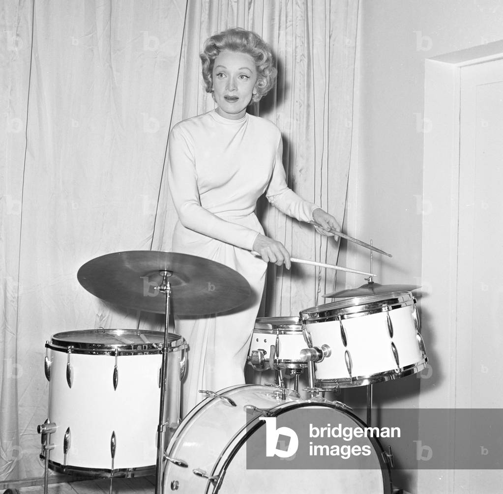 Marlene Dietrich on the set of the film The Monte Carlo Story, Monaco, 1956 (b/w photo)