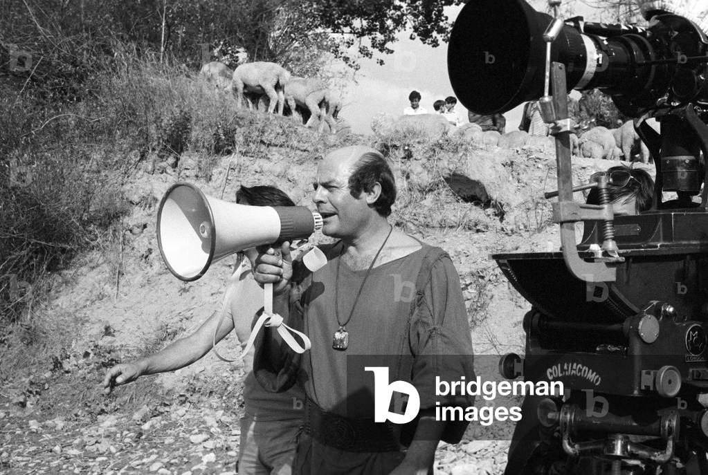 Marcello Mastroianni on the set of the film Scipio the African, Italy, 1970 (b/w photo)
