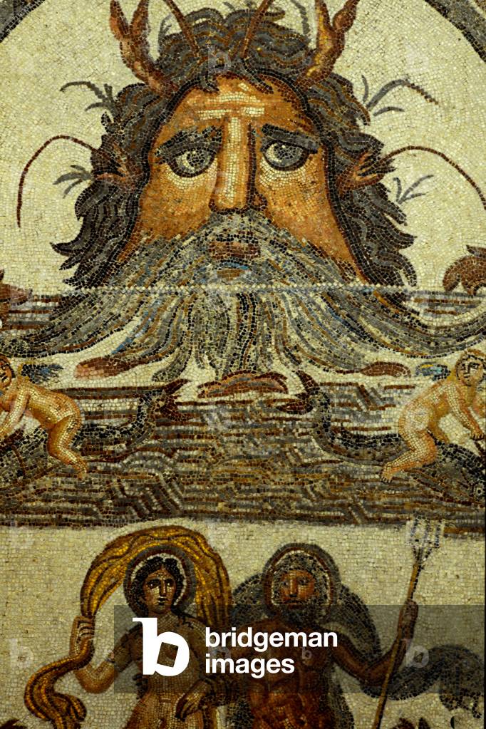 Marriage of Poseidon and Amphitrytes on a Carriage Carried by Seahorses with God Ocean (mosaic)