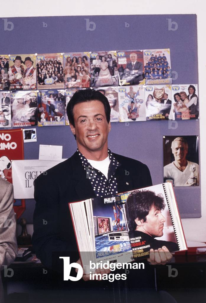 Sylvester Stallone in the seat of the magazine TV Sorrisi e Canzoni, Milan, Italy