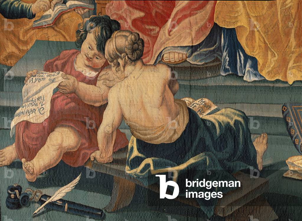 Liberal Arts. Grammar, by Bruges Manifacture, on a drawing by Cornelis Schut, 1665 - 1670, 17th Century, woll and silk tapestry, with a warp made of 7 threads per cm
